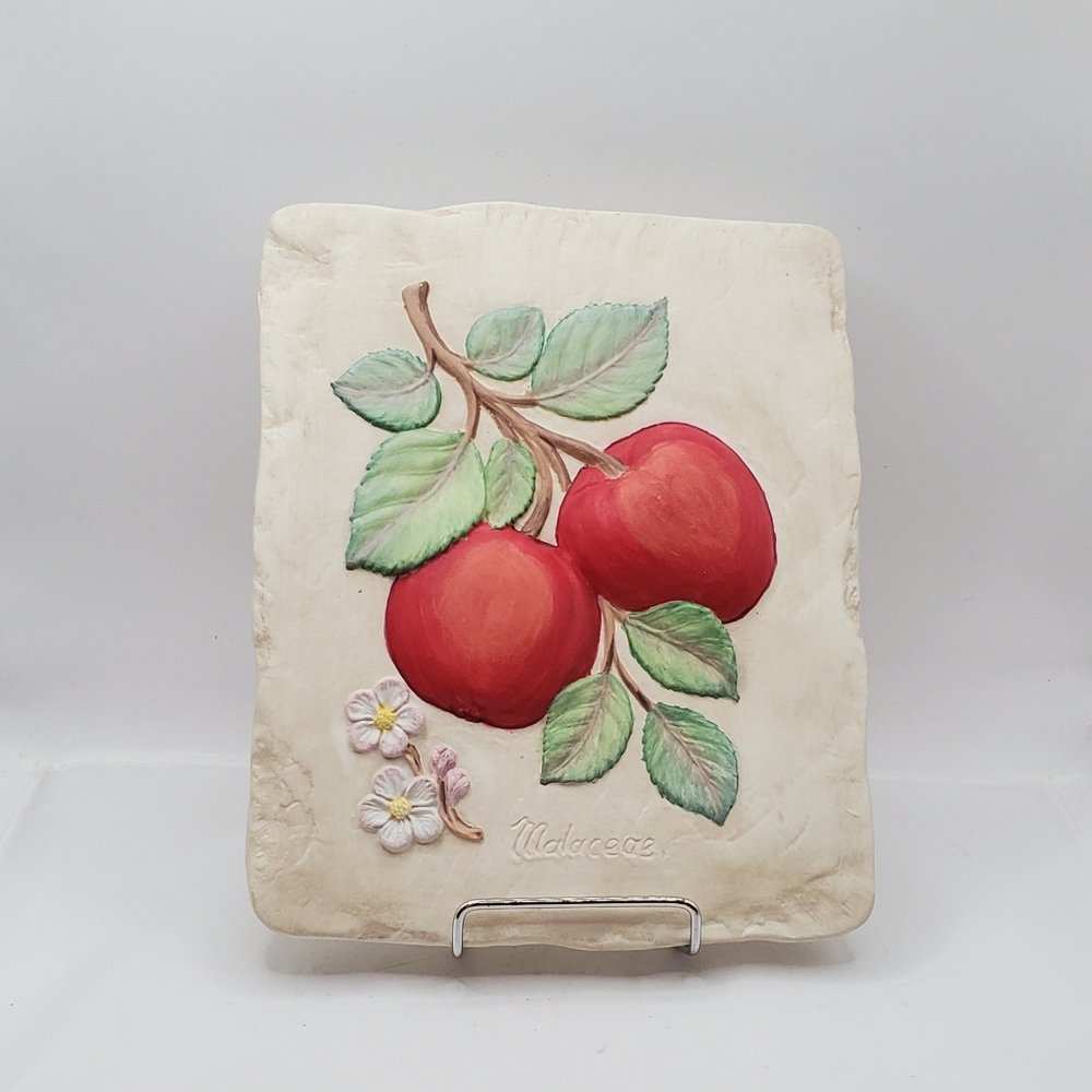 Vintage Ceramic Bisque Apple Wall Tile 3D Design Kitchen Décor Red Apples
